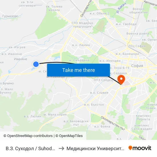 В.З. Суходол / Suhodol Villa Zone (0433) to Медицински Университет - София (Ректорат) map