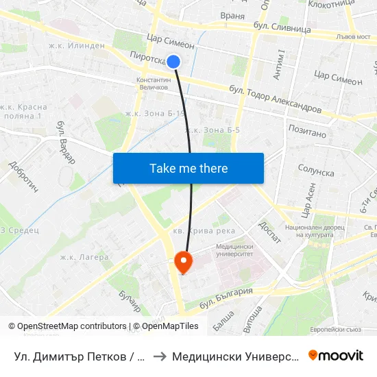 Ул. Димитър Петков / Dimitar Petkov St. (1928) to Медицински Университет - София (Ректорат) map
