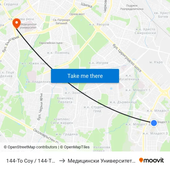 144-То Соу / 144-Th School (2276) to Медицински Университет - София (Ректорат) map