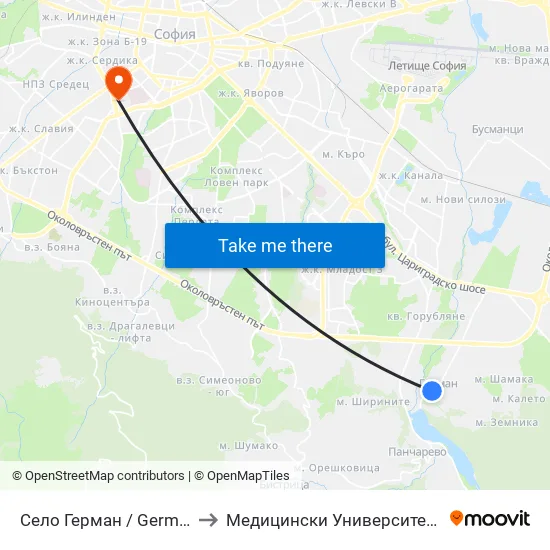 Село Герман / German Village (1517) to Медицински Университет - София (Ректорат) map