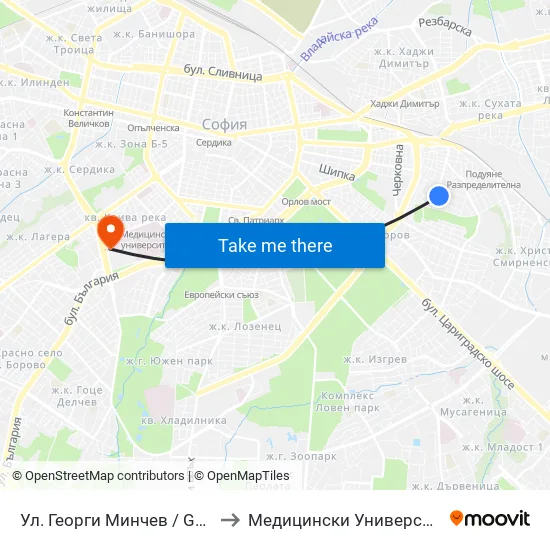 Ул. Георги Минчев / Georgi Minchev St. (1924) to Медицински Университет - София (Ректорат) map