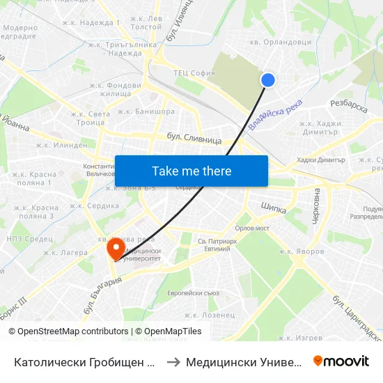 Католически Гробищен Парк / Catholic Cemetery (0797) to Медицински Университет - София (Ректорат) map