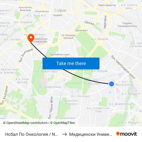 Нсбал По Онкология / National Oncology Hospital (2542) to Медицински Университет - София (Ректорат) map