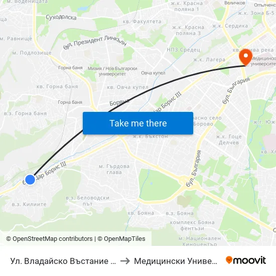 👋 Ул. Владайско Въстание / Vladaysko Vastanie St. (1882) to Медицински Университет - София (Ректорат) map