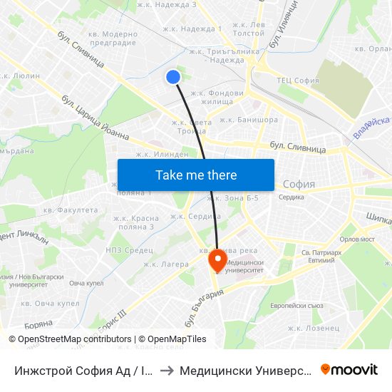 Инжстрой София Ад / Inzhstroy Sofia Jsc (0756) to Медицински Университет - София (Ректорат) map
