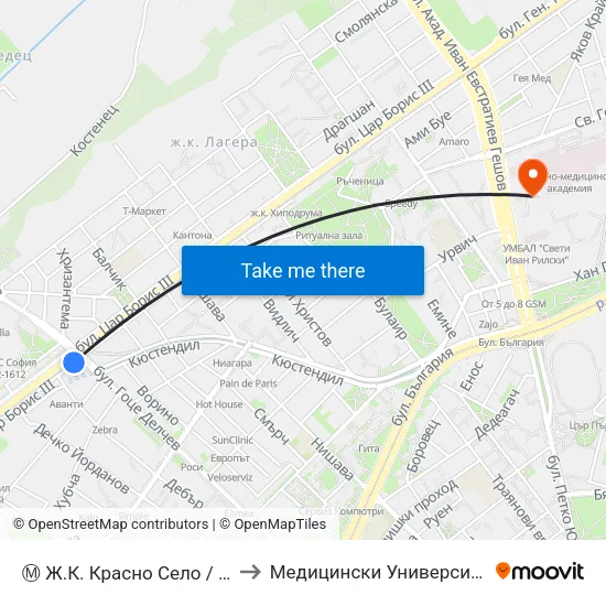 Ⓜ️ Ж.К. Красно Село / Krasno Selo Qr. (0640) to Медицински Университет - София (Ректорат) map