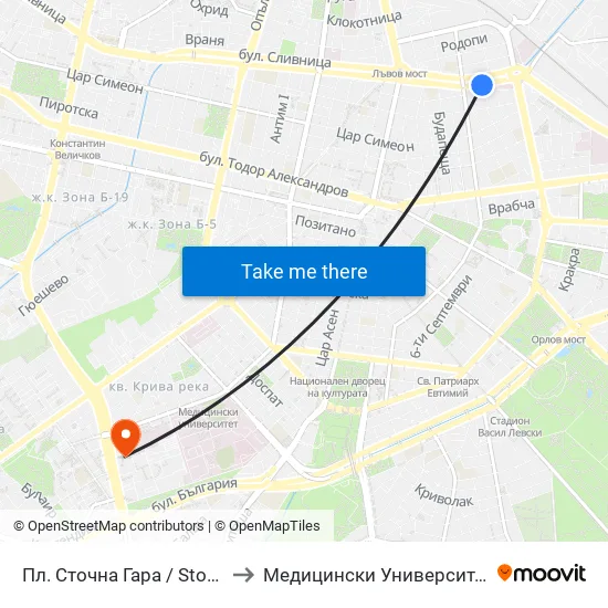 Пл. Сточна Гара / Stochna Gara Sq. (1321) to Медицински Университет - София (Ректорат) map