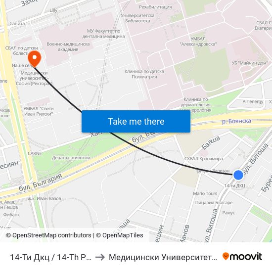 14-Ти Дкц / 14-Th Polyclinic (0010) to Медицински Университет - София (Ректорат) map