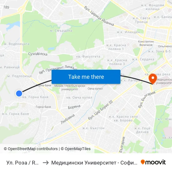 Ул. Роза / Roza St. to Медицински Университет - София (Ректорат) map