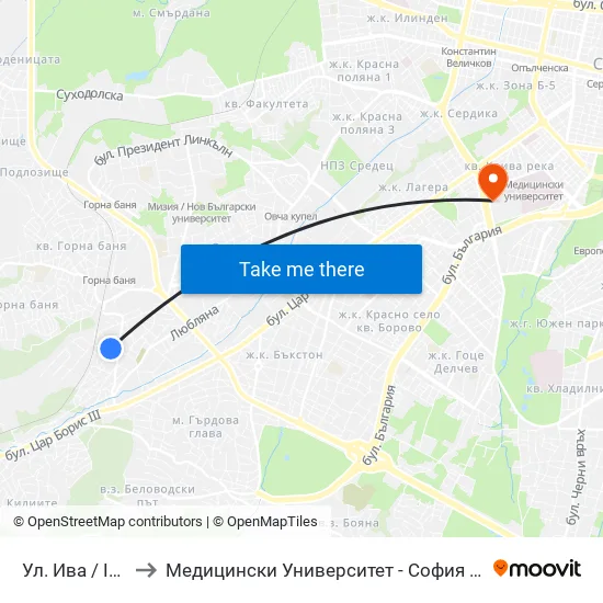 Ул. Ива / Iva St. to Медицински Университет - София (Ректорат) map