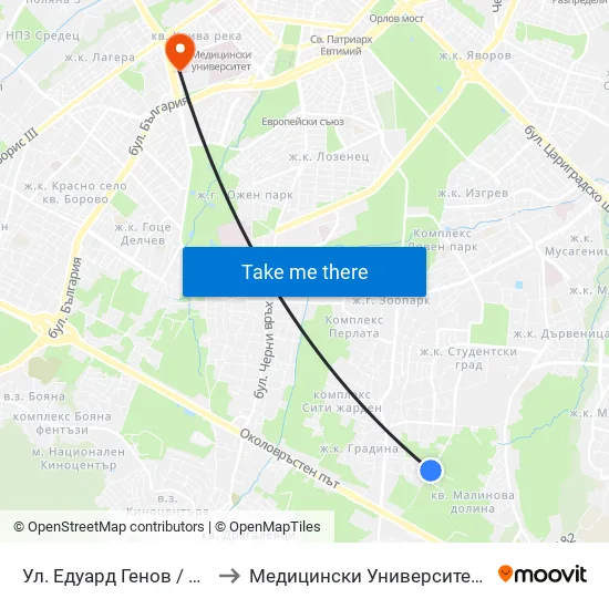 Детска Градина 190 / Kindergarten 190 (2878) to Медицински Университет - София (Ректорат) map