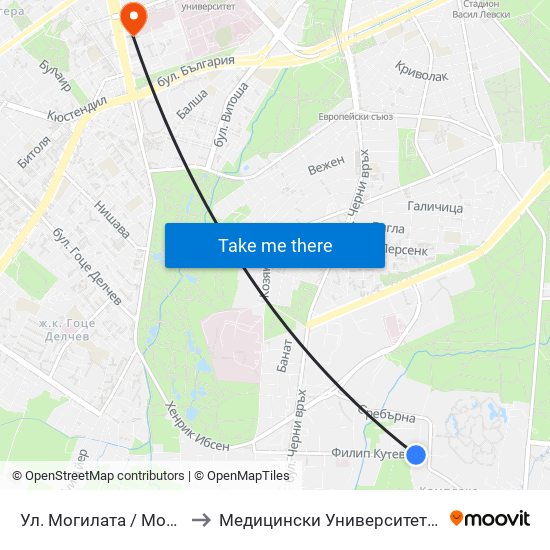 Ул. Могилата / Mogilata St. (2782) to Медицински Университет - София (Ректорат) map