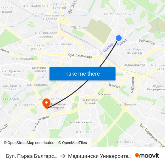 Бул. Първа Българска Армия (6575) to Медицински Университет - София (Ректорат) map