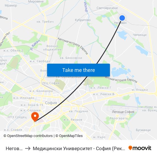 Негован to Медицински Университет - София (Ректорат) map