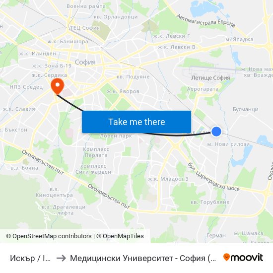 Искър / Iskar to Медицински Университет - София (Ректорат) map
