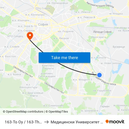 163-То Оу / 163-Th School (0015) to Медицински Университет - София (Ректорат) map