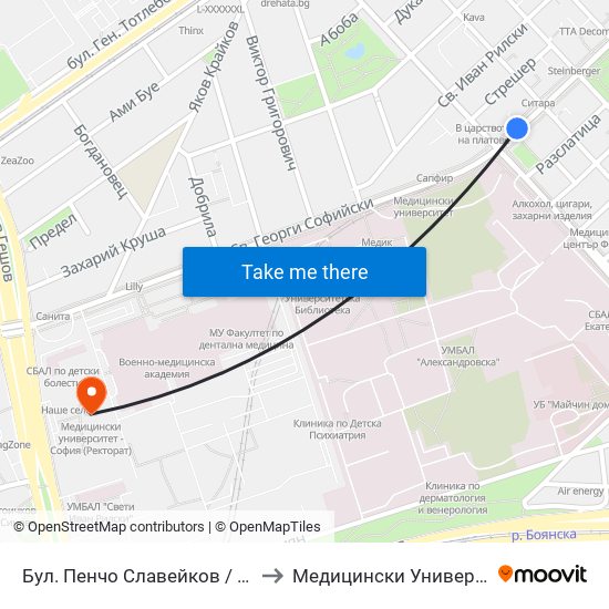 Бул. Пенчо Славейков / Pencho Slaveykov Blvd. (0355) to Медицински Университет - София (Ректорат) map