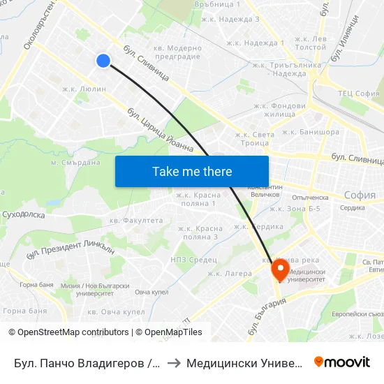 Бул. Панчо Владигеров / Pancho Vladigerov Blvd. (0406) to Медицински Университет - София (Ректорат) map