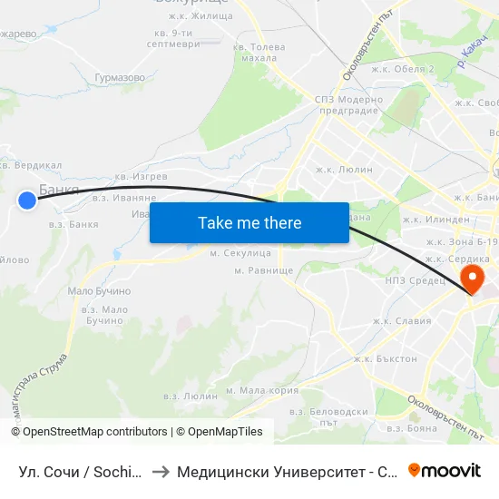 Ул. Сочи / Sochi St. (2786) to Медицински Университет - София (Ректорат) map