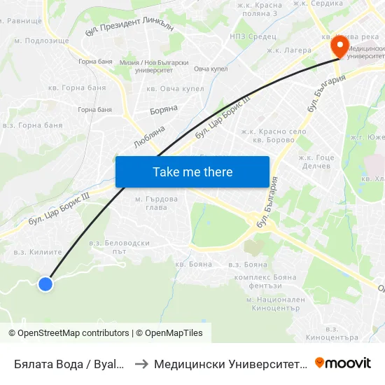 👋 Бялата Вода / Byalata Voda (6063) to Медицински Университет - София (Ректорат) map