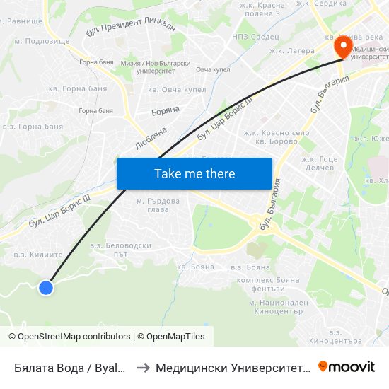 Бялата Вода / Byalata Voda (6068) to Медицински Университет - София (Ректорат) map