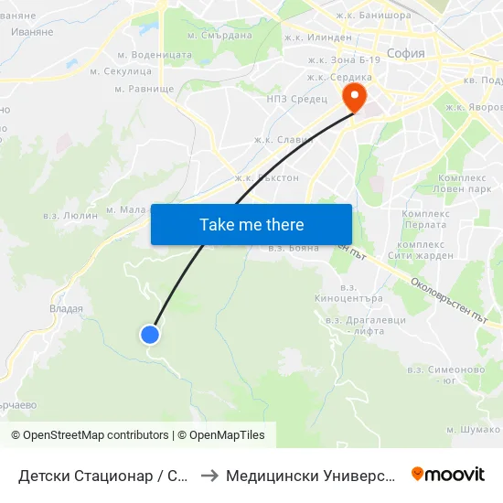 👋 Детски Стационар / Children's Hospital (6065) to Медицински Университет - София (Ректорат) map