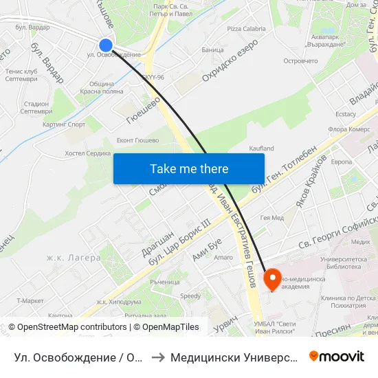 Ул. Освобождение / Osvobozhdenie St. (2098) to Медицински Университет - София (Ректорат) map