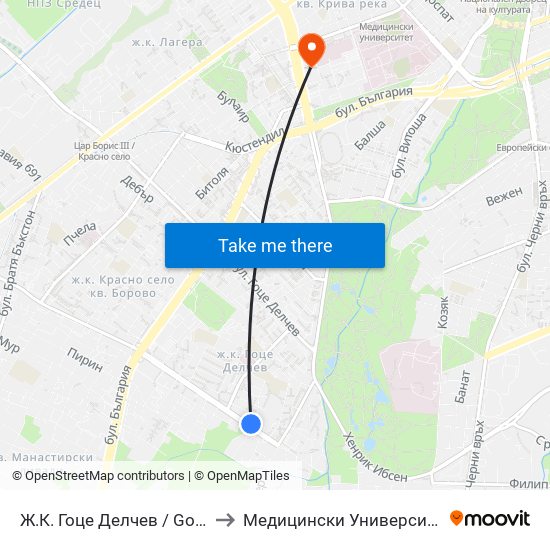 Ж.К. Гоце Делчев / Gotse Delchev Qr. (2861) to Медицински Университет - София (Ректорат) map
