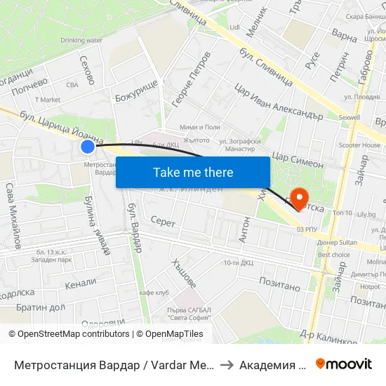 Ⓜ️ Метростанция Вардар / Vardar Metro Station (2572) to Академия На Мвр map