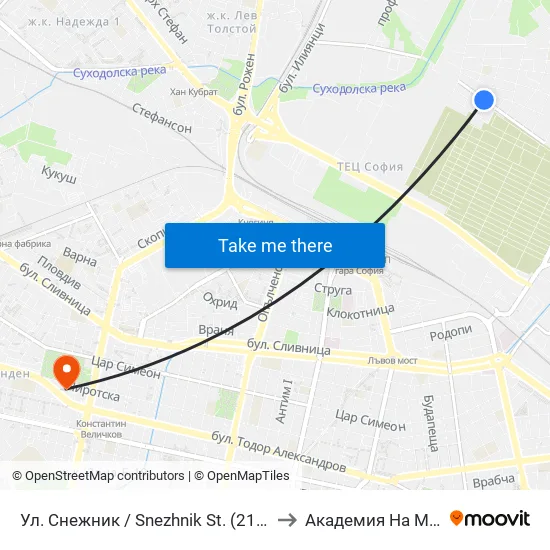 Ул. Снежник / Snezhnik St. (2176) to Академия На Мвр map