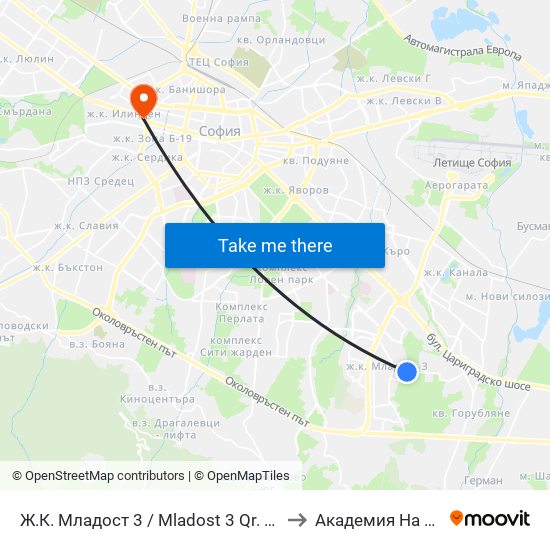 Ж.К. Младост 3 / Mladost 3 Qr. (0665) to Академия На Мвр map