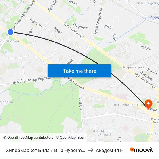 Хипермаркет Била / Billa Hypermarket (2681) to Академия На Мвр map