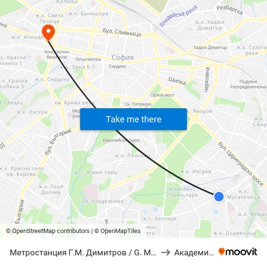 Метростанция Г.М. Димитров / G. M. Dimitrov Metro Station (2679) to Академия На Мвр map