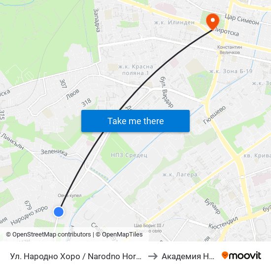 Ул. Народно Хоро / Narodno Horo St. (2054) to Академия На Мвр map
