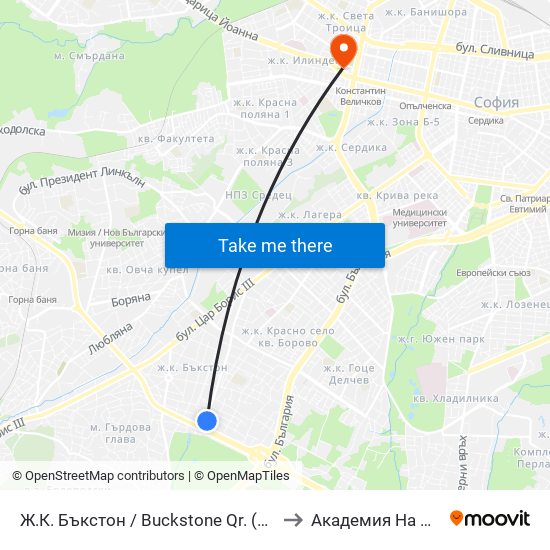 Ж.К. Бъкстон / Buckstone Qr. (0586) to Академия На Мвр map