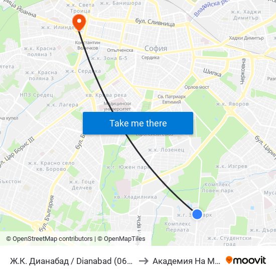 Ж.К. Дианабад / Dianabad (0602) to Академия На Мвр map