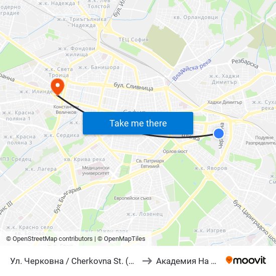 Ул. Черковна / Cherkovna St. (2259) to Академия На Мвр map