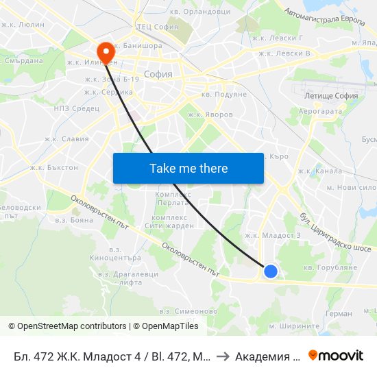 Бл. 472 Ж.К. Младост 4 / Bl. 472, Mladost 4 Qr. (2392) to Академия На Мвр map