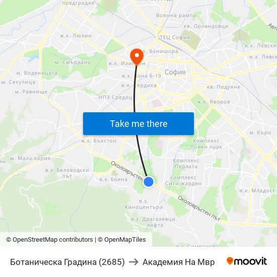 Ботаническа Градина (2685) to Академия На Мвр map