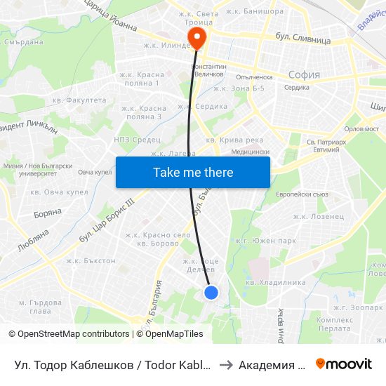 Ул. Тодор Каблешков / Todor Kableshkov St. (0601) to Академия На Мвр map