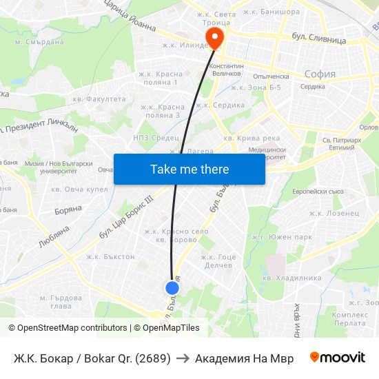 Ж.К. Бокар / Bokar Qr. (2689) to Академия На Мвр map