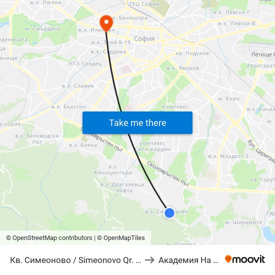 Кв. Симеоново / Simeonovo Qr. (0901) to Академия На Мвр map