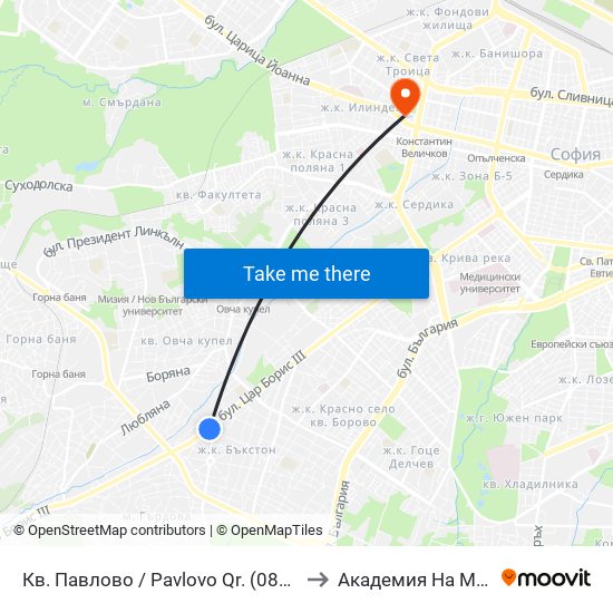 Кв. Павлово / Pavlovo Qr. (0891) to Академия На Мвр map