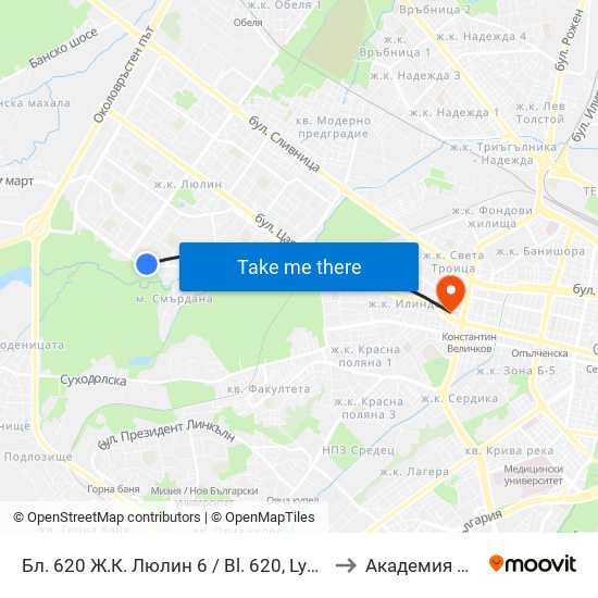 Бл. 620 Ж.К. Люлин 6 / Bl. 620, Lyulin 6 Qr. (0241) to Академия На Мвр map