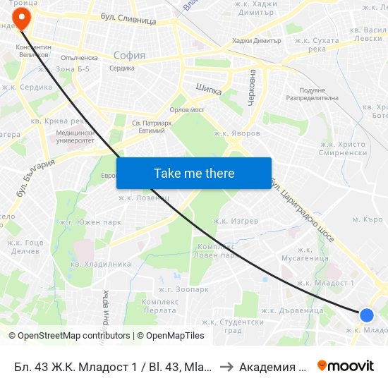 Бл. 43 Ж.К. Младост 1 / Bl. 43, Mladost 1 Qr. (0218) to Академия На Мвр map