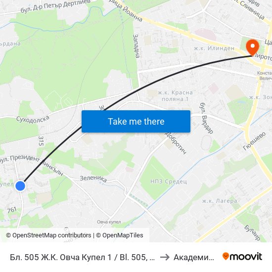 Бл. 505 Ж.К. Овча Купел 1 / Bl. 505, Ovcha Kupel 1 Qr. (0227) to Академия На Мвр map