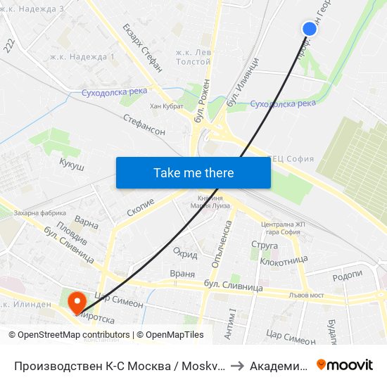 Производствен К-С Москва / Moskva Industrial Complex (0538) to Академия На Мвр map