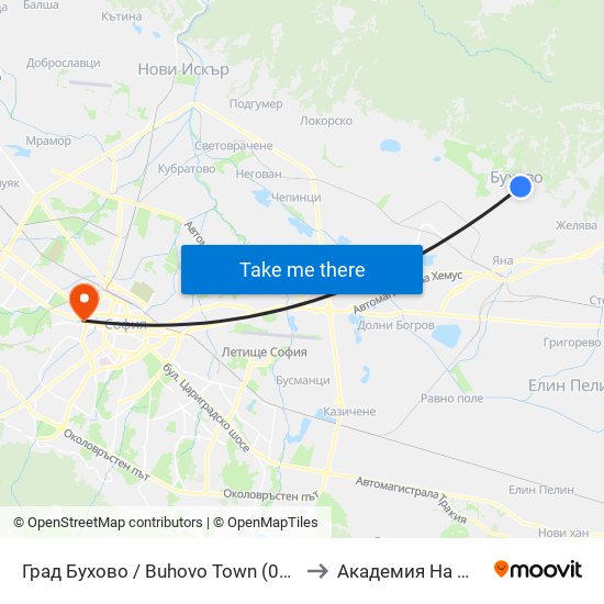 Град Бухово / Buhovo Town (0504) to Академия На Мвр map