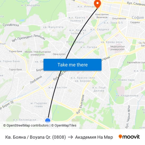 Кв. Бояна / Boyana Qr. (0808) to Академия На Мвр map