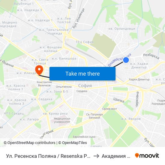 Ул. Ресенска Поляна / Resenska Polyana St. (2157) to Академия На Мвр map